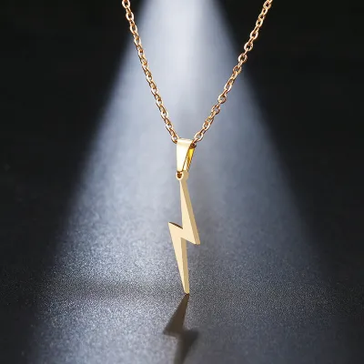 Unique Lightning Shape Pendant Necklace Stainless Steel Women's
