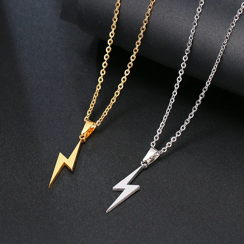 Unique Lightning Shape Pendant Necklace Stainless Steel Women's