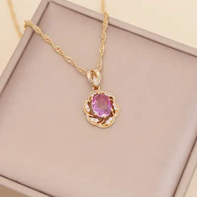 Women's Flower Shape Design Rhinestone Decorate Necklace