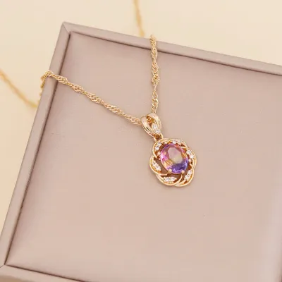 Women's Flower Shape Design Rhinestone Decorate Necklace