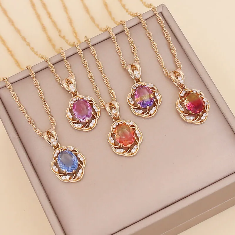 Women's Flower Shape Design Rhinestone Decorate Necklace