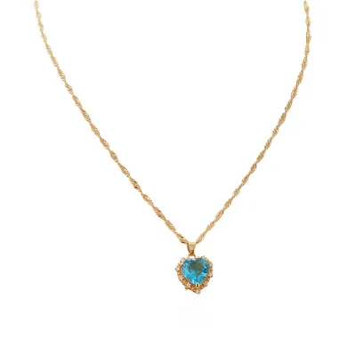 Women's Fashion Alloy Heart Shaped Pendant Necklace with Water Wave Chain