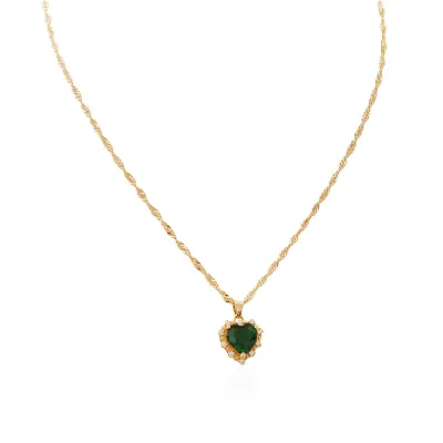 Women's Fashion Alloy Heart Shaped Pendant Necklace with Water Wave Chain
