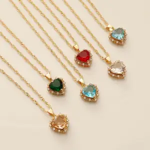 Women's Fashion Alloy Heart Shaped Pendant Necklace with Water Wave Chain