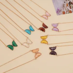 Women Fashion Butterfly Decorate Glass Ball Chain Necklace