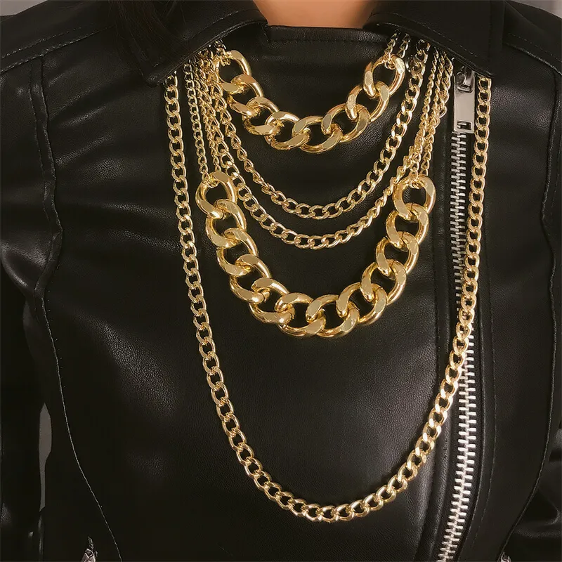 Exaggerated Metal Multilayer Tassel Necklace For Women Simple Geometric Chain