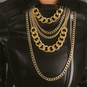 Exaggerated Metal Multilayer Tassel Necklace For Women Simple Geometric Chain