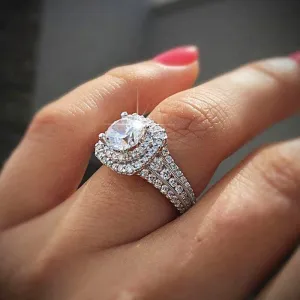 Women Shiny Zircon Decor Princess Ring Geometric Style