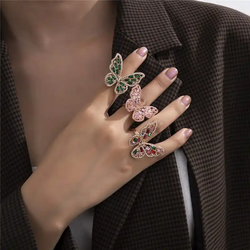 Women Minimalist Butterfly Shaped Rhinestone Decorative Ring