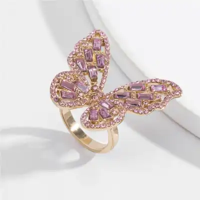 Women Minimalist Butterfly Shaped Rhinestone Decorative Ring