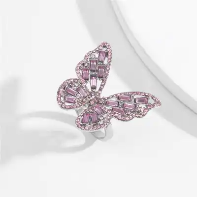 Women Minimalist Butterfly Shaped Rhinestone Decorative Ring