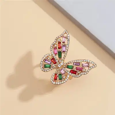 Women Minimalist Butterfly Shaped Rhinestone Decorative Ring