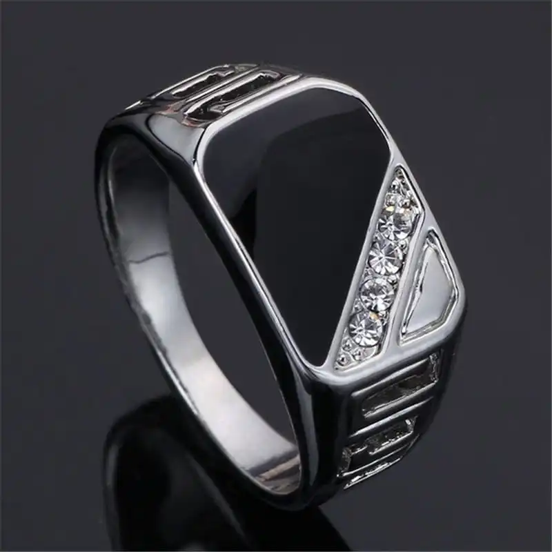 Men's Classic Square Geometric Rhinestone Ring