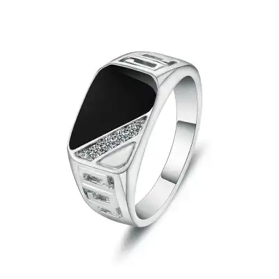Men's Classic Square Geometric Rhinestone Ring