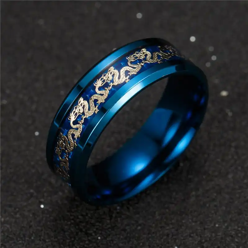 Men Retro Titanium Steel Dragon Pattern Ring Unisex