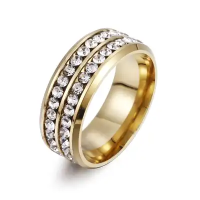 Men's Stainless Steel Double Row Rhinestone Geometric Decorative Ring
