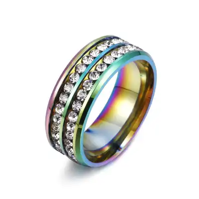 Men's Stainless Steel Double Row Rhinestone Geometric Decorative Ring