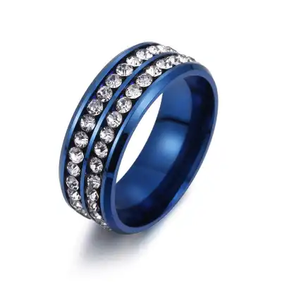 Men's Stainless Steel Double Row Rhinestone Geometric Decorative Ring