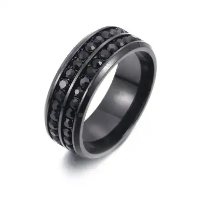 Men's Stainless Steel Double Row Rhinestone Geometric Decorative Ring