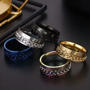 Men Unique Rotatable Chain Design Titanium Steel Ring Unisex