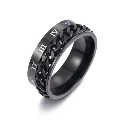 Men Unique Rotatable Chain Design Titanium Steel Ring Unisex