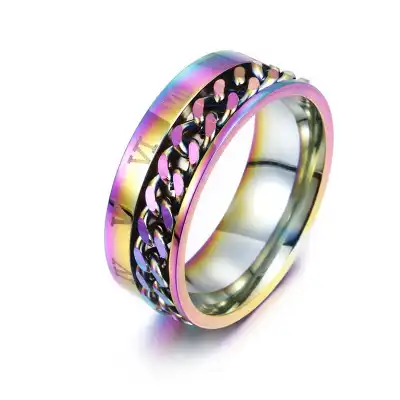 Men Unique Rotatable Chain Design Titanium Steel Ring Unisex