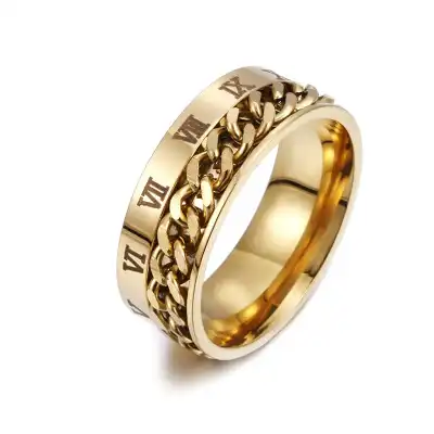Men Unique Rotatable Chain Design Titanium Steel Ring Unisex