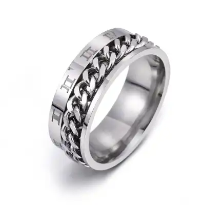 Men Unique Rotatable Chain Design Titanium Steel Ring Unisex