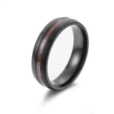 Men Fashion Stainless Steel Wood Inlay Design Ring With Drip Oil