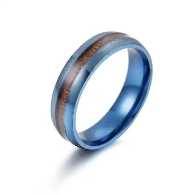 Men Fashion Stainless Steel Wood Inlay Design Ring With Drip Oil