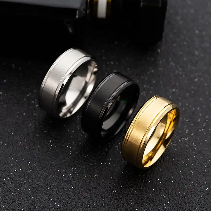 Men Simple Solid Color Matte Double Hypotenuse Stainless Steel Ring