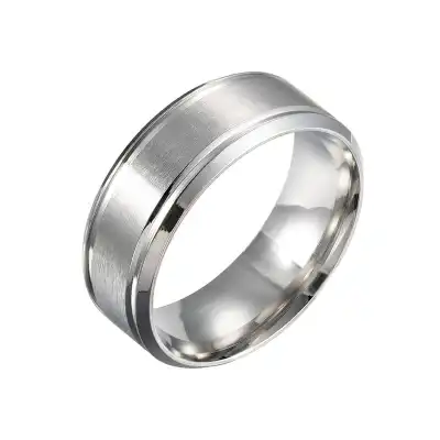 Men Simple Solid Color Matte Double Hypotenuse Stainless Steel Ring
