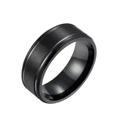 Men Simple Solid Color Matte Double Hypotenuse Stainless Steel Ring