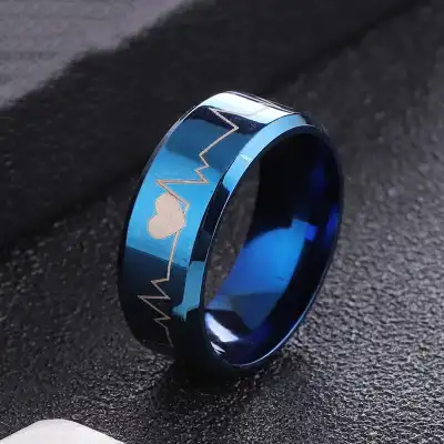 Men Unique Heartbeat Pattern Design Stainless Steel Ring