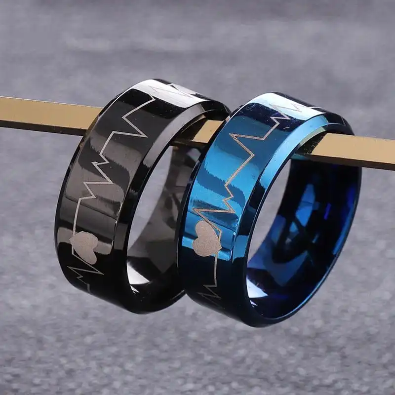 Men Unique Heartbeat Pattern Design Stainless Steel Ring