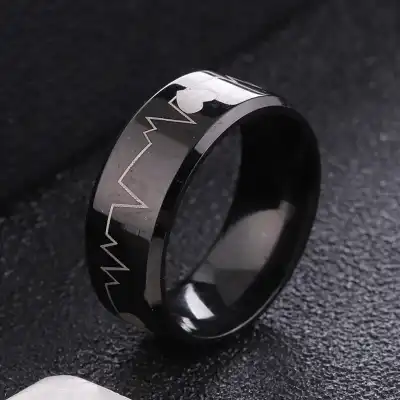 Men Unique Heartbeat Pattern Design Stainless Steel Ring