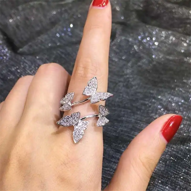 Women Fashion Rhinestone Butterfly Bow Tie Shaped Ring
