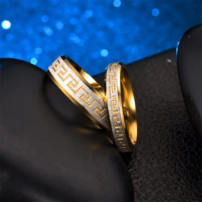 Lovers Unique Geometry Pattern Titanium Steel Vintage Couple Ring