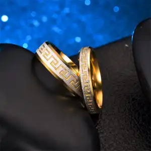 Lovers Unique Geometry Pattern Titanium Steel Vintage Couple Ring