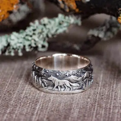 Lovers Retro Wolf Pattern Ring Unisex Simple Alloy