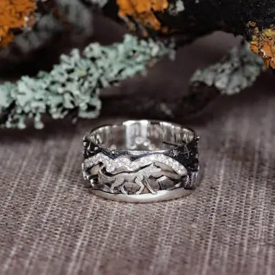 Lovers Retro Wolf Pattern Ring Unisex Simple Alloy