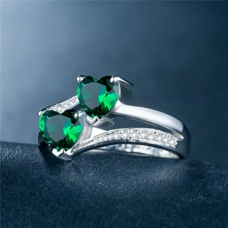 Women Unique Double Heart Shaped Zircon Decorative Ring Fashion Copper Jewelry