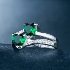 Women Unique Double Heart Shaped Zircon Decorative Ring Fashion Copper Jewelry