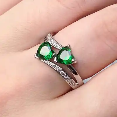 Women Unique Double Heart Shaped Zircon Decorative Ring Fashion Copper Jewelry