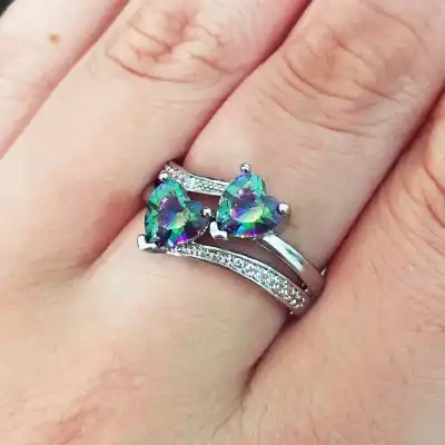 Women Unique Double Heart Shaped Zircon Decorative Ring Fashion Copper Jewelry