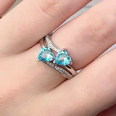 Women Unique Double Heart Shaped Zircon Decorative Ring Fashion Copper Jewelry