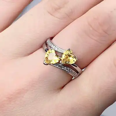 Women Unique Double Heart Shaped Zircon Decorative Ring Fashion Copper Jewelry