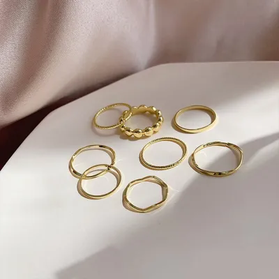 Women Unique Design Gold-plated Copper Ring Set - Fashion Jewelry
