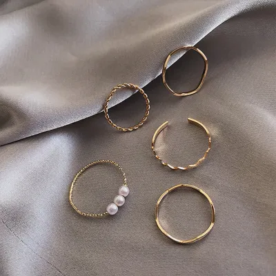 Women Unique Design Gold-plated Copper Ring Set - Fashion Jewelry