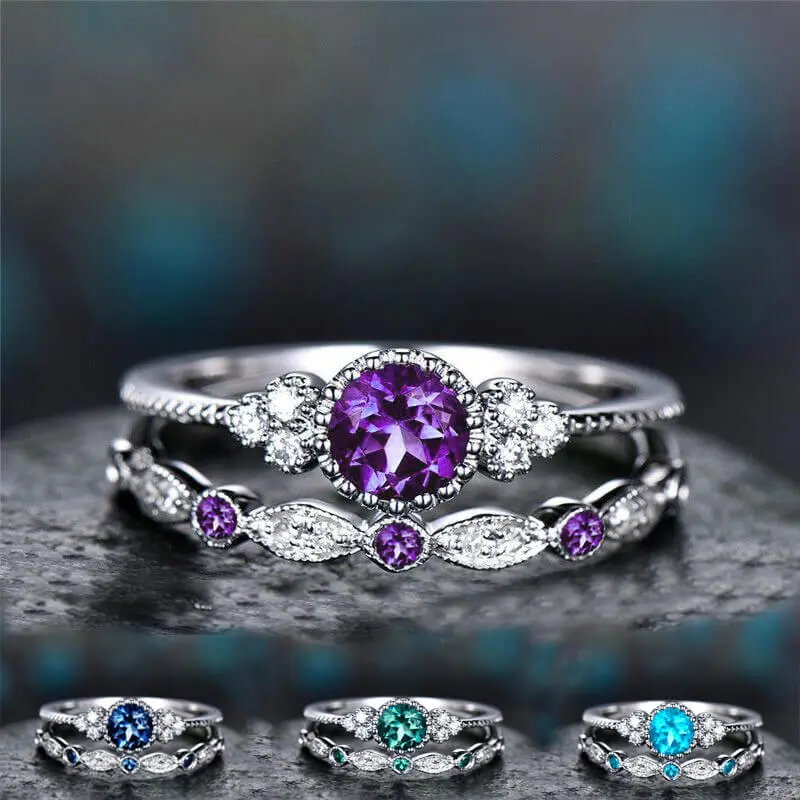2pcs/set Women Rhinestone Geometric Ring Set